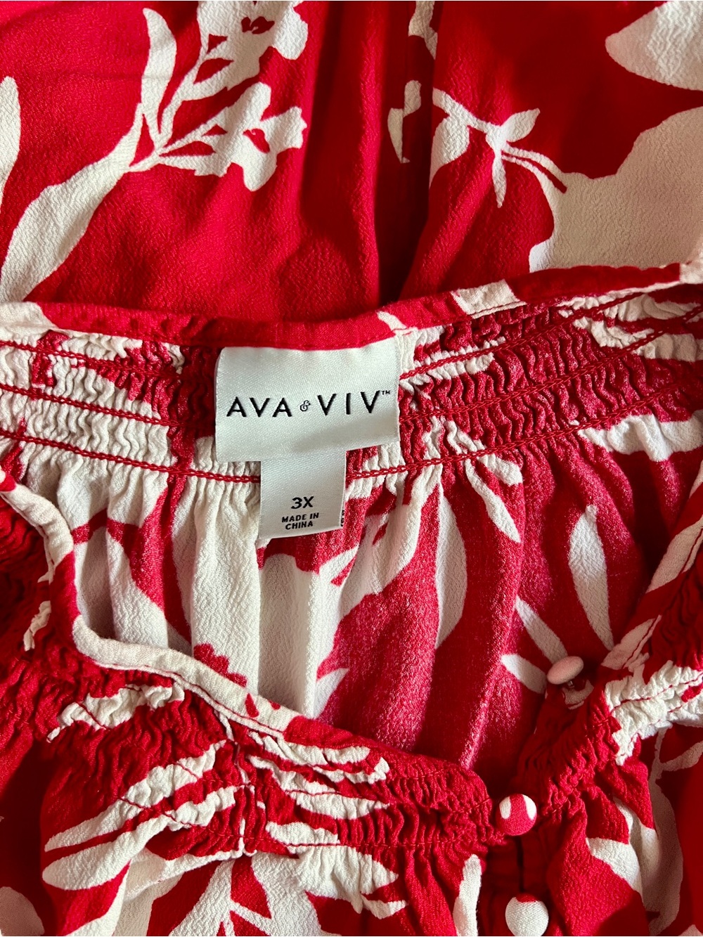 Ava & Viv Red and White Floral Button-Front Dress - Picture 7 of 8